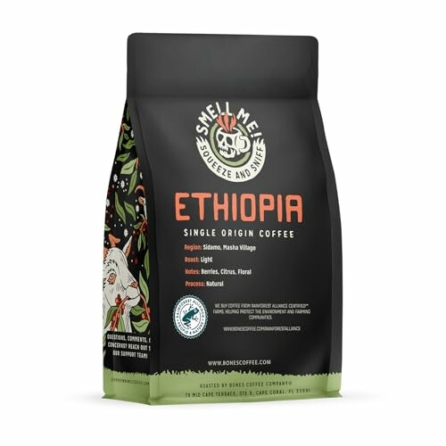 Bag of Ethiopia single origin coffee with floral and citrus notes.