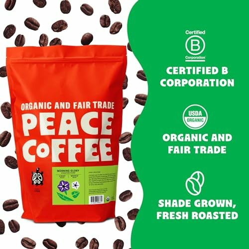 Peace Coffee organic fair trade certified B Corporation packaging.